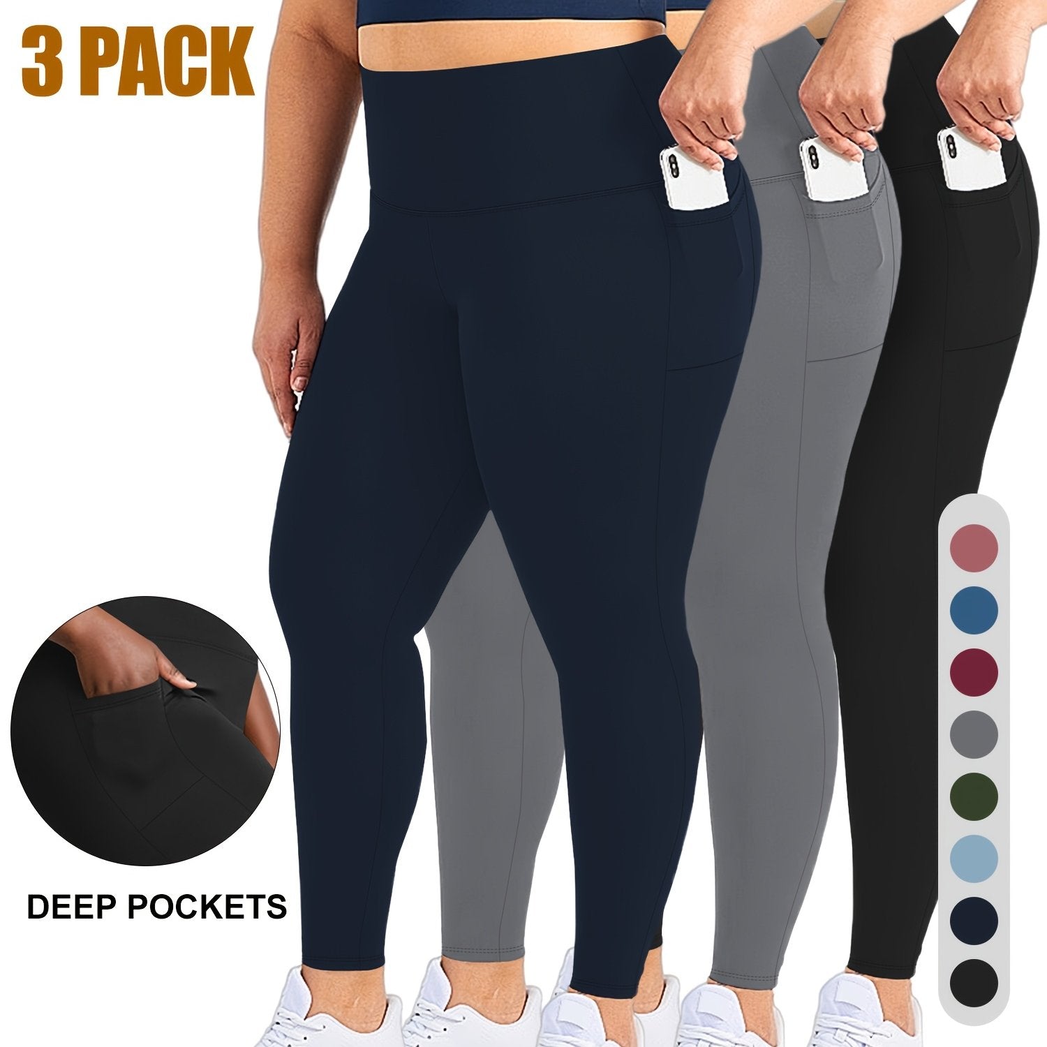 Women High-Waist Leggings with Deep Pockets 9/3 Length 4-Way Stretch