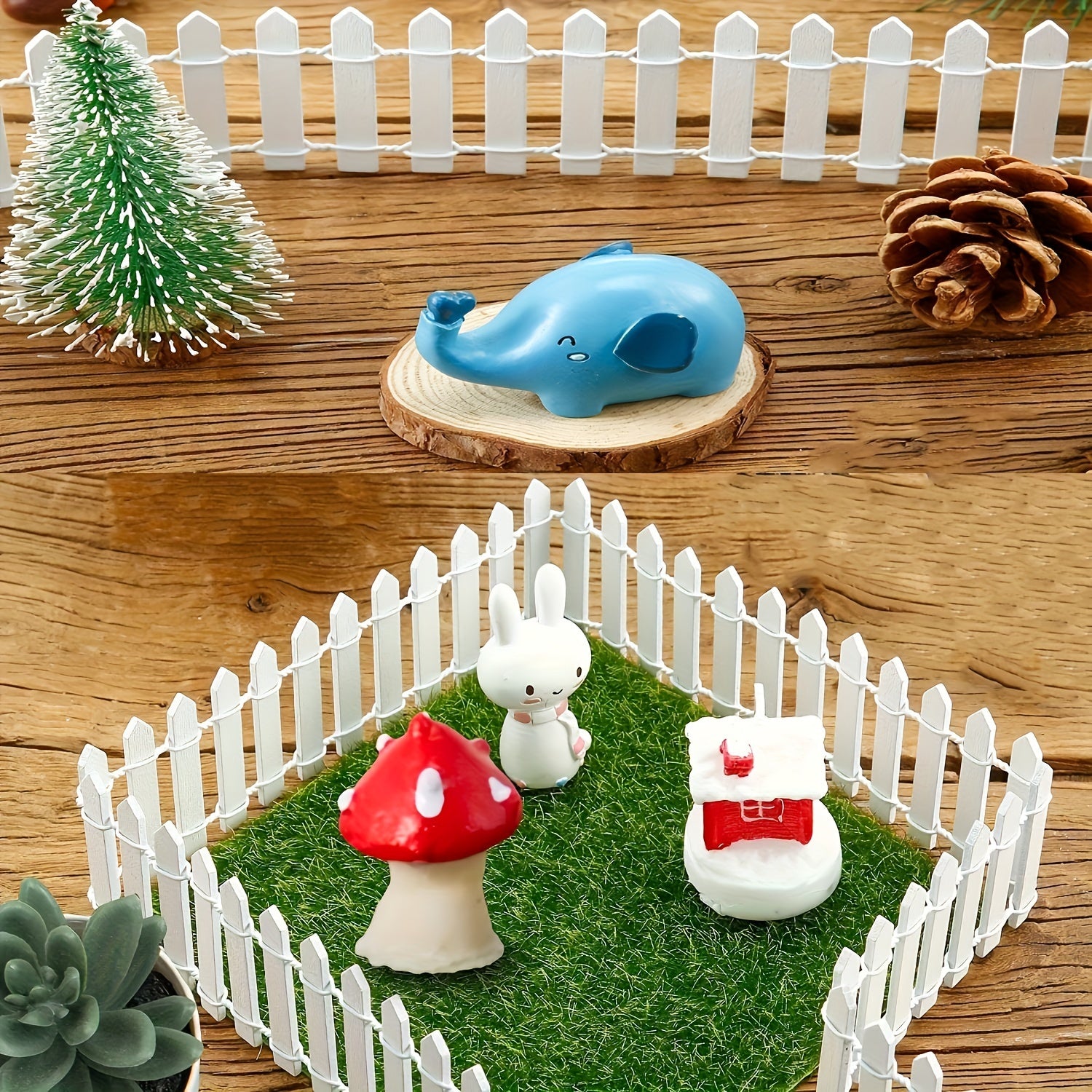 Mini Wooden Fairy Garden Fence White Chocolate Miniature Garden Decor for Home and Garden