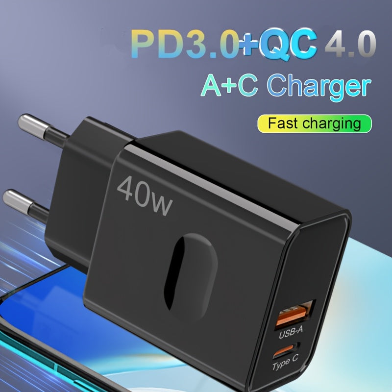 40W USB-C Wall Charger Dual Port Fast Charging Adapter for iPhone iPad Samsung