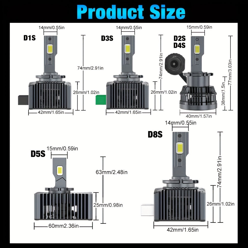 2 piezas de bombilla LED para coche D3S D1S D2S D4S 80000Lm 6500K luz alta