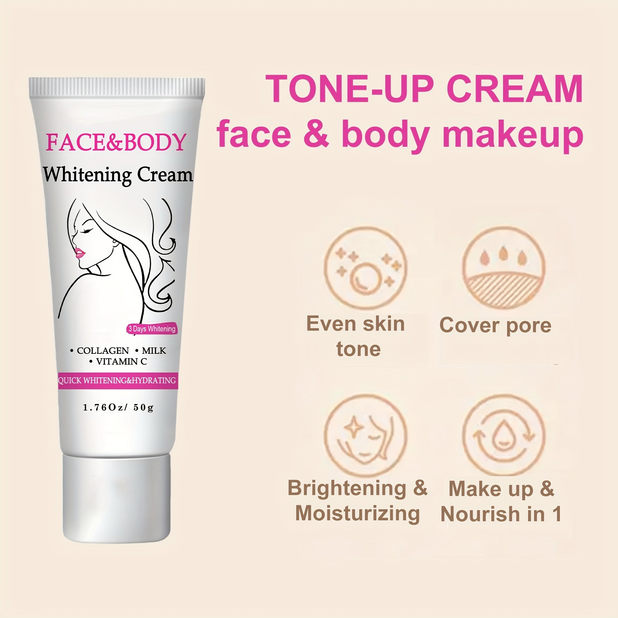 Crema iluminadora para rostro y cuerpo, hidratante, para todo tipo de piel, 50g