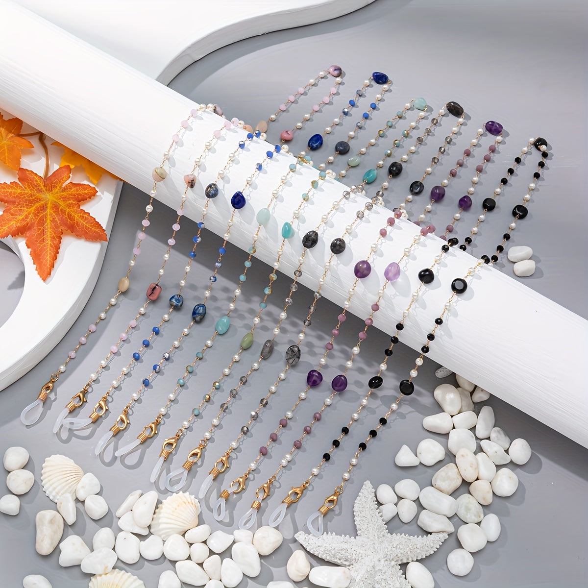 Cadena de gafas de vidrio con piedras de colores, sujetador para gafas de sol y gafas de lectura