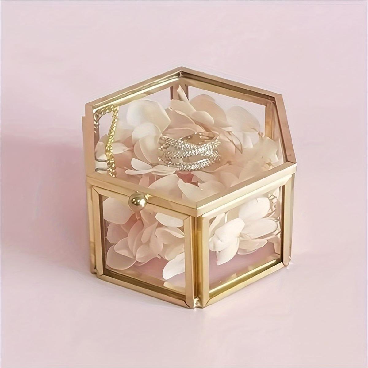 Ретро-шкатулка для украшений из стекла с золотой отделкой для хранения колец, серег, часов