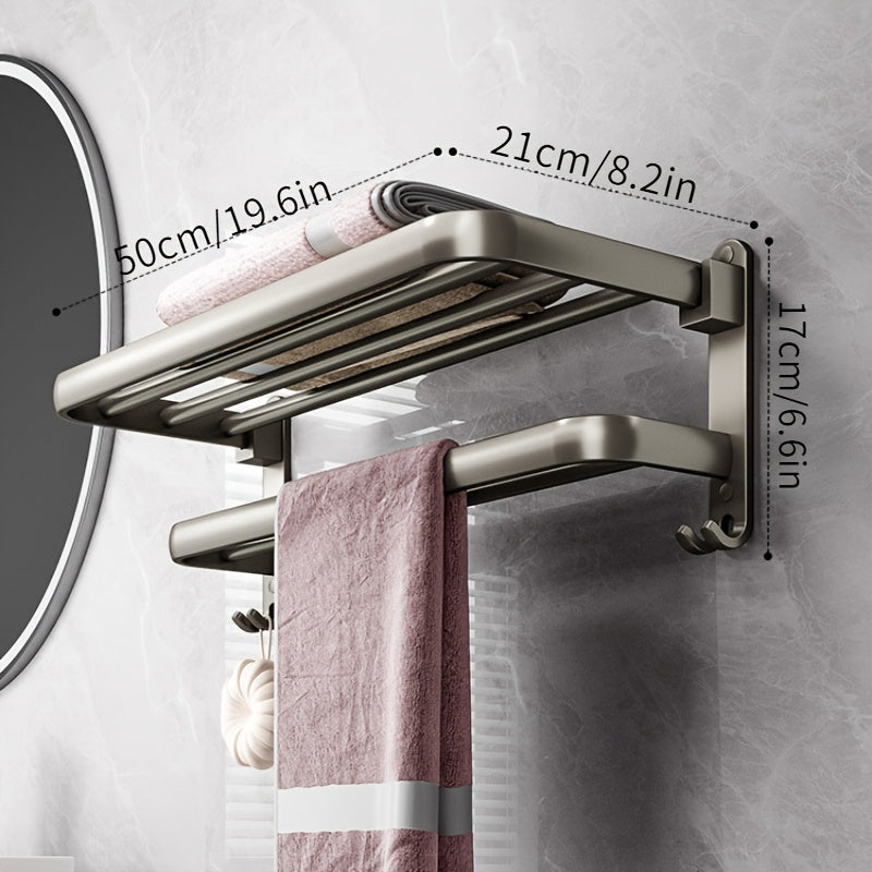 Wall-Mounted Bathroom Towel Rack with Bar for Shower Towels and Storage