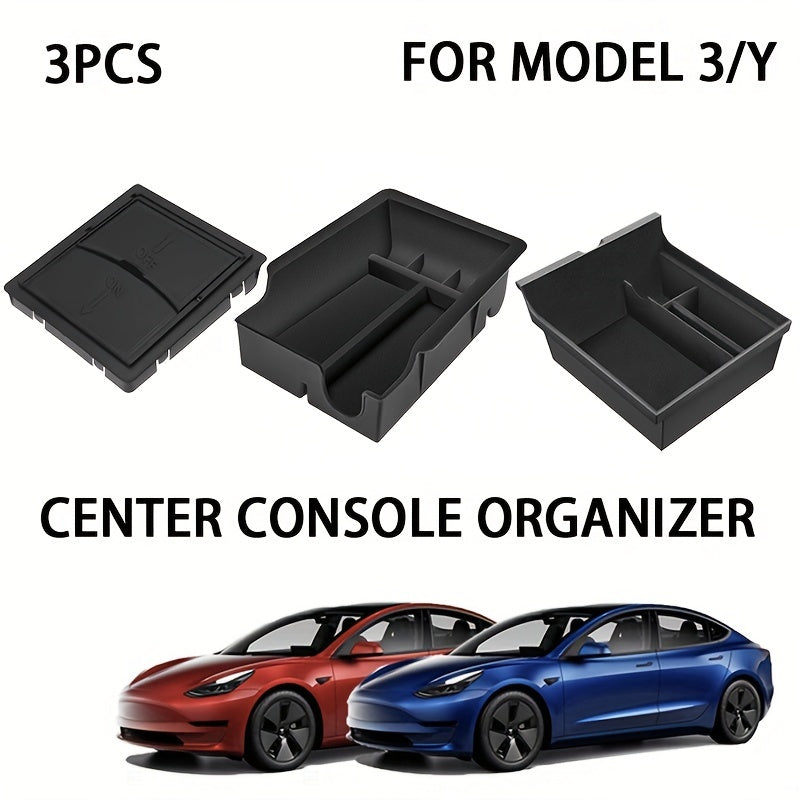 Car Interior Organizer Tray Set Flocked Fits Tesla Model 3 Y 2021 2023