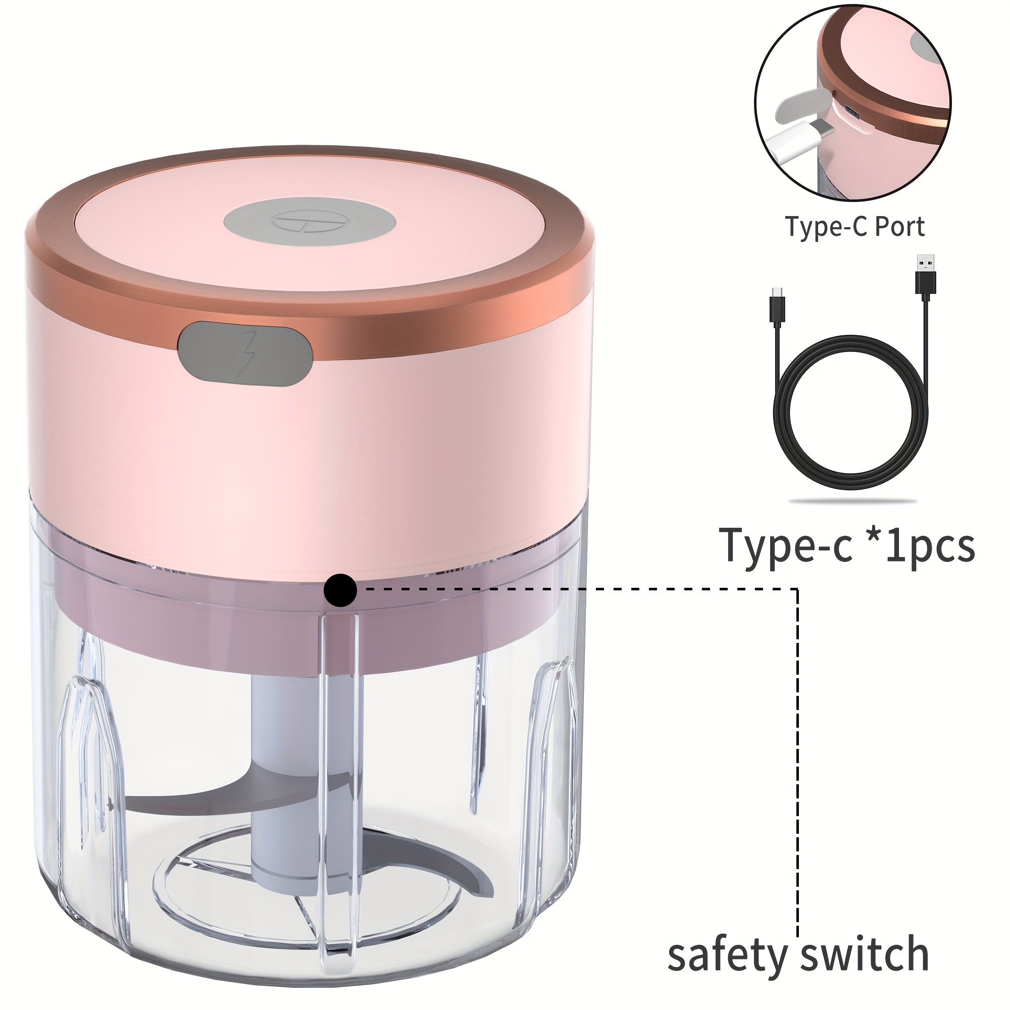 Electric Mini Garlic Chopper USB Rechargeable Stainless Steel Blades Safety Lock Ginger Chili Onion Grinder