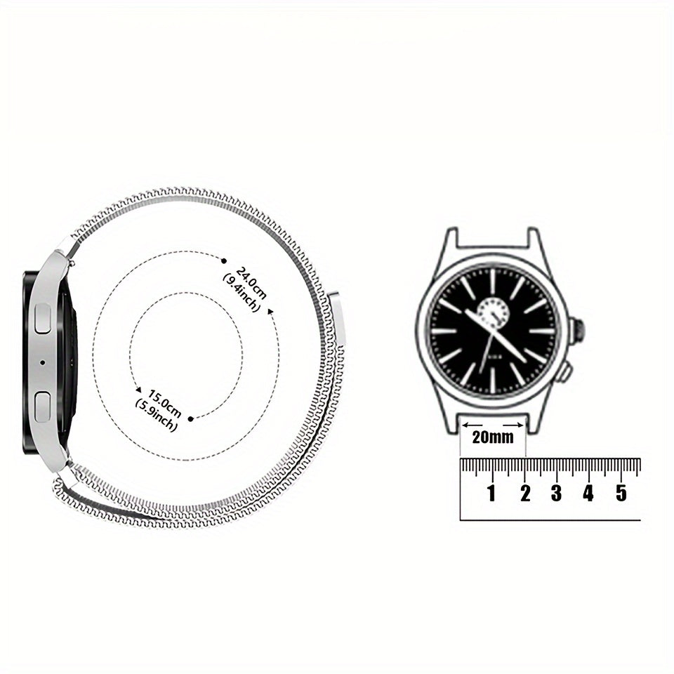 Stainless Steel Mesh Watch Band 20mm Magnetic Closure Compatible with Samsung Galaxy Watch 4 5 6 and Watch 4 Classic 5 Pro