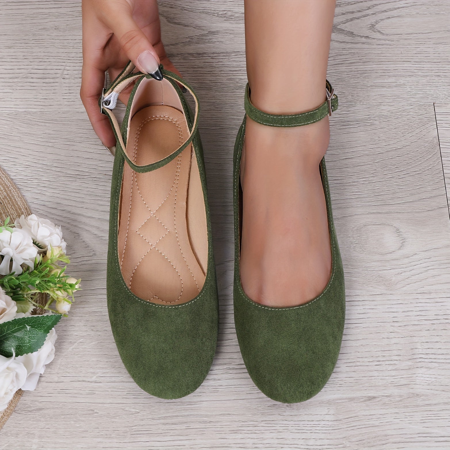 Women's Lightweight Ballet Flats with Ankle Strap, Round Toe, All-Season Comfort