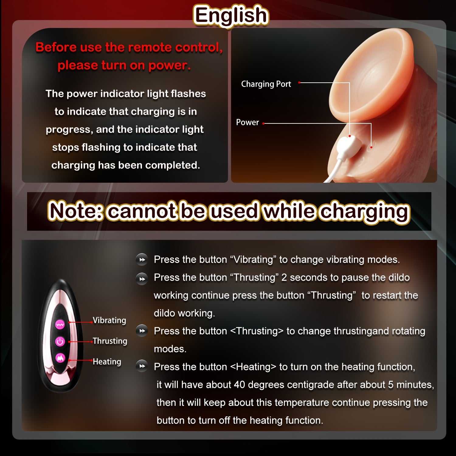 Women Silicone Thrusting Dildo Vibrator With Remote Heating G-Spot Anal
