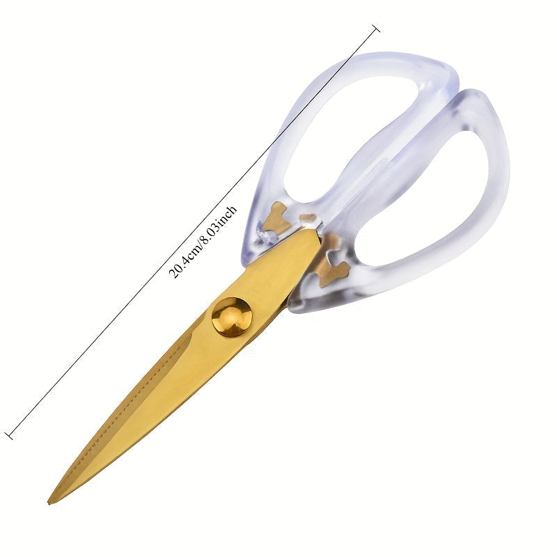 Stainless Steel Scissors with Gold Finish and Clear Handle for Kitchen and Office