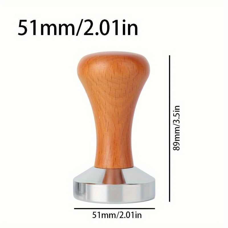Espresso Coffee Tamper Wooden Handle Food Grade Stainless Steel 51/53/58mm