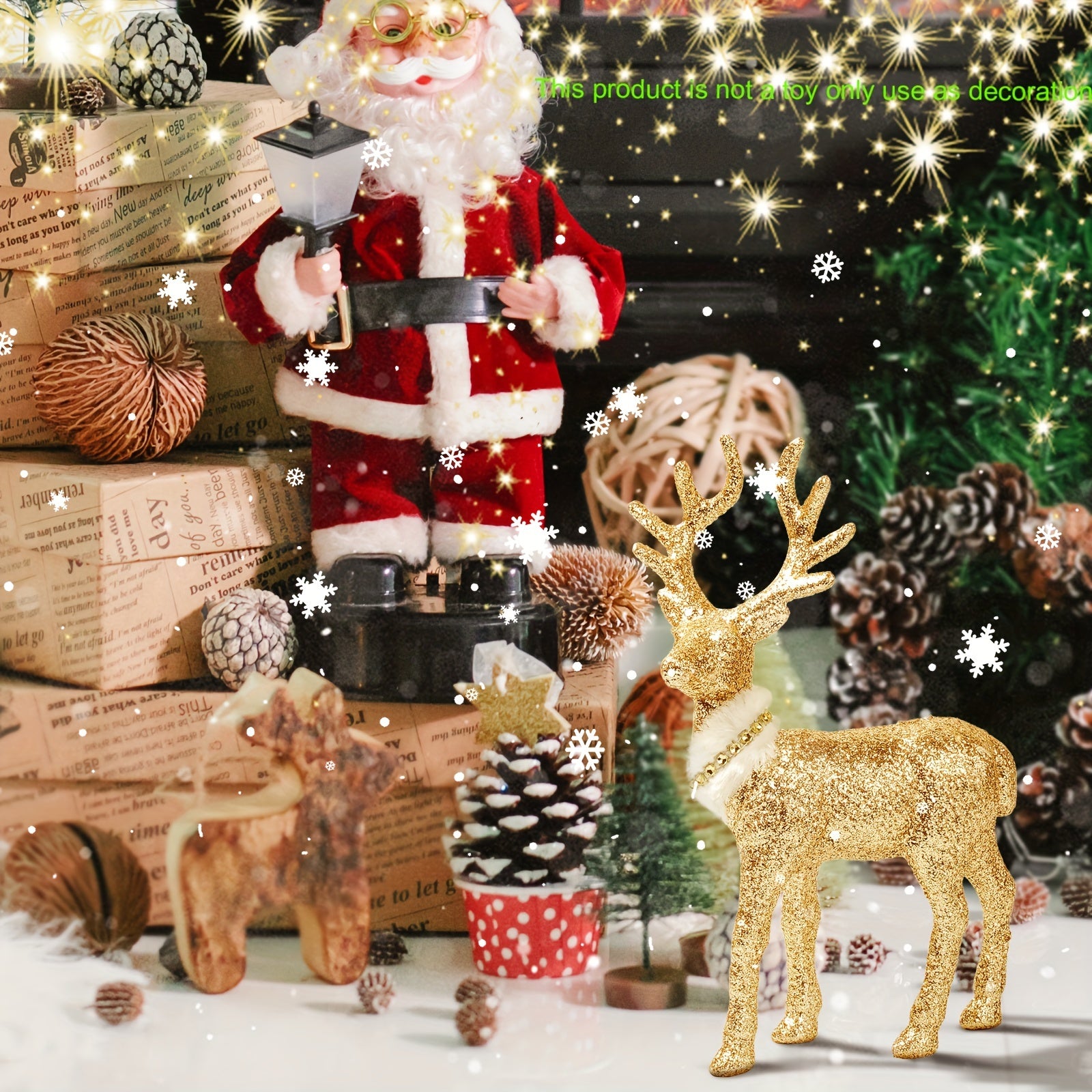 Yorqin kiyik figurasi, 8.6"x6", stol yoki ish stoli bezagi uchun, elektr talab qilinmaydi, yotoqxona yoki yashash xonasi uchun qishki bayram bezaklari uchun mukammal.