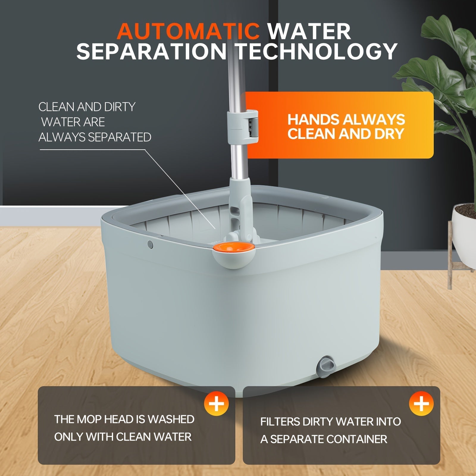 Sistema de fregona inteligente 3 en 1 con lavado sin manos y doble uso para cocina, baño y sala de estar