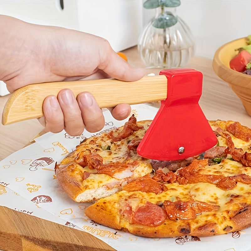 Stainless Steel Axe-Shaped Pizza Cutter 21cm with Bamboo Handle Kitchen Tool