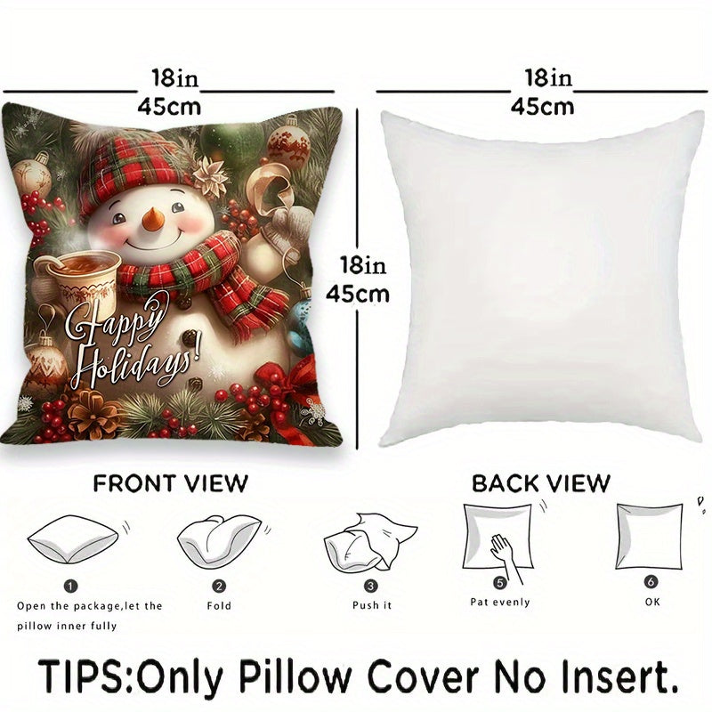 Set of 2 Christmas Snowman Throw Pillow Covers 18x18 Inches Polyester Blend Washable