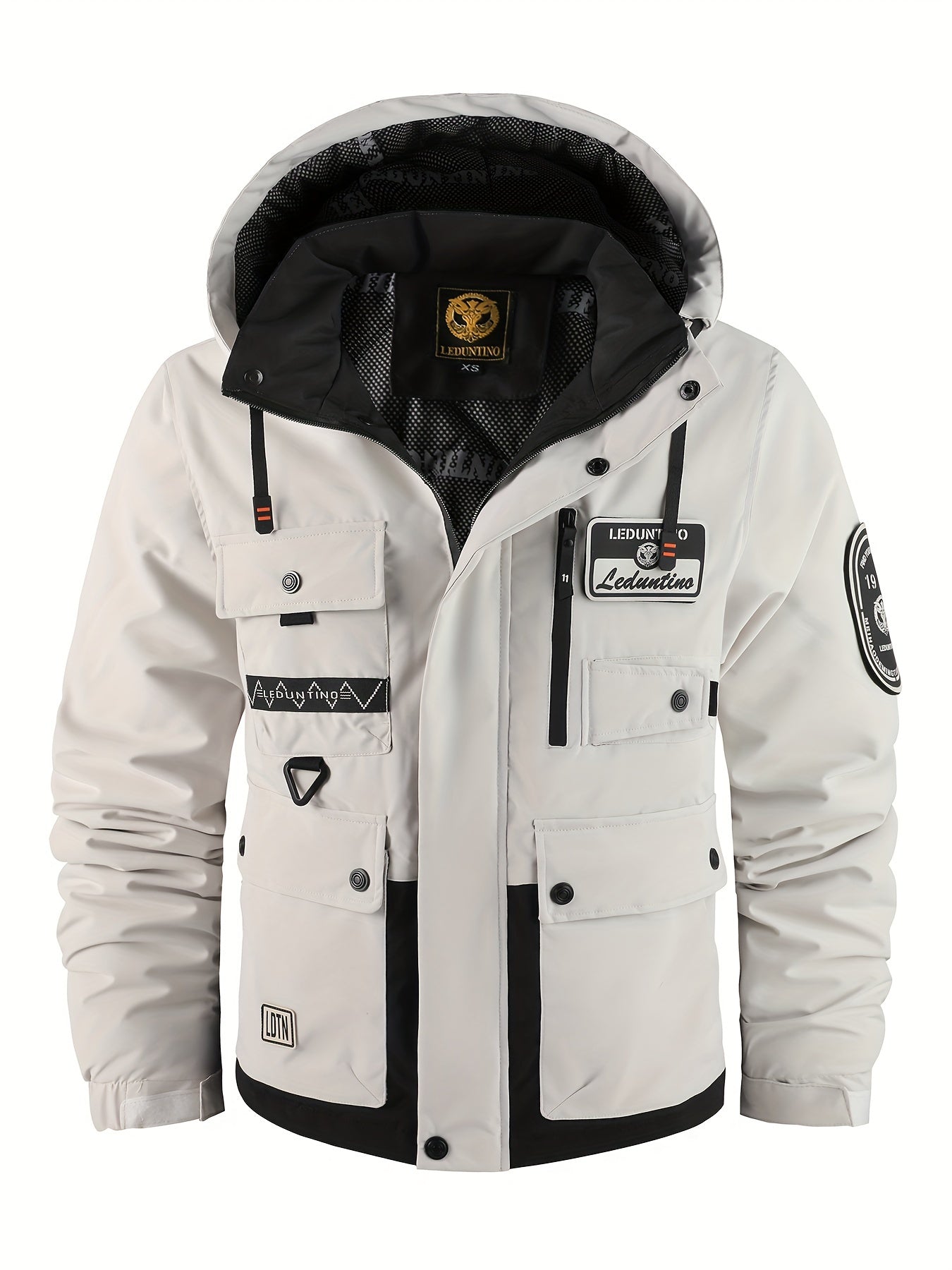 Men's Windproof Hooded Jacket with Detachable Hat Polyester Street Style with Multiple Pockets