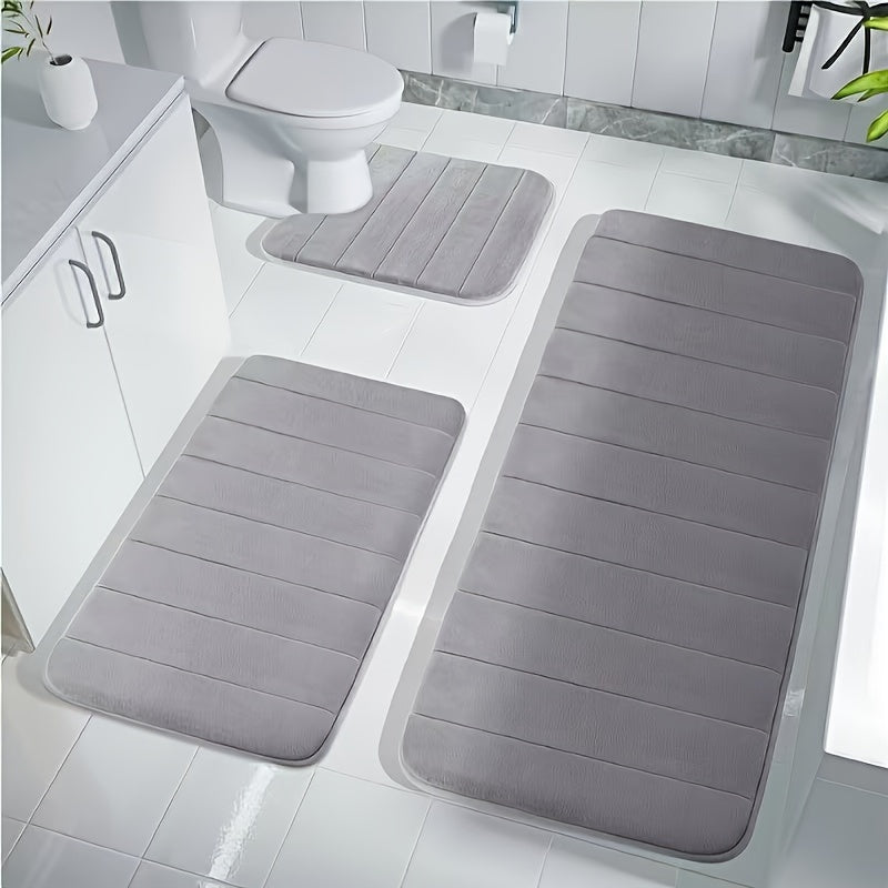 3-Piece Embossed Bathroom Rugs Set Non-Slip Coral Fleece Water Absorbent Kitchen Shower Mat
