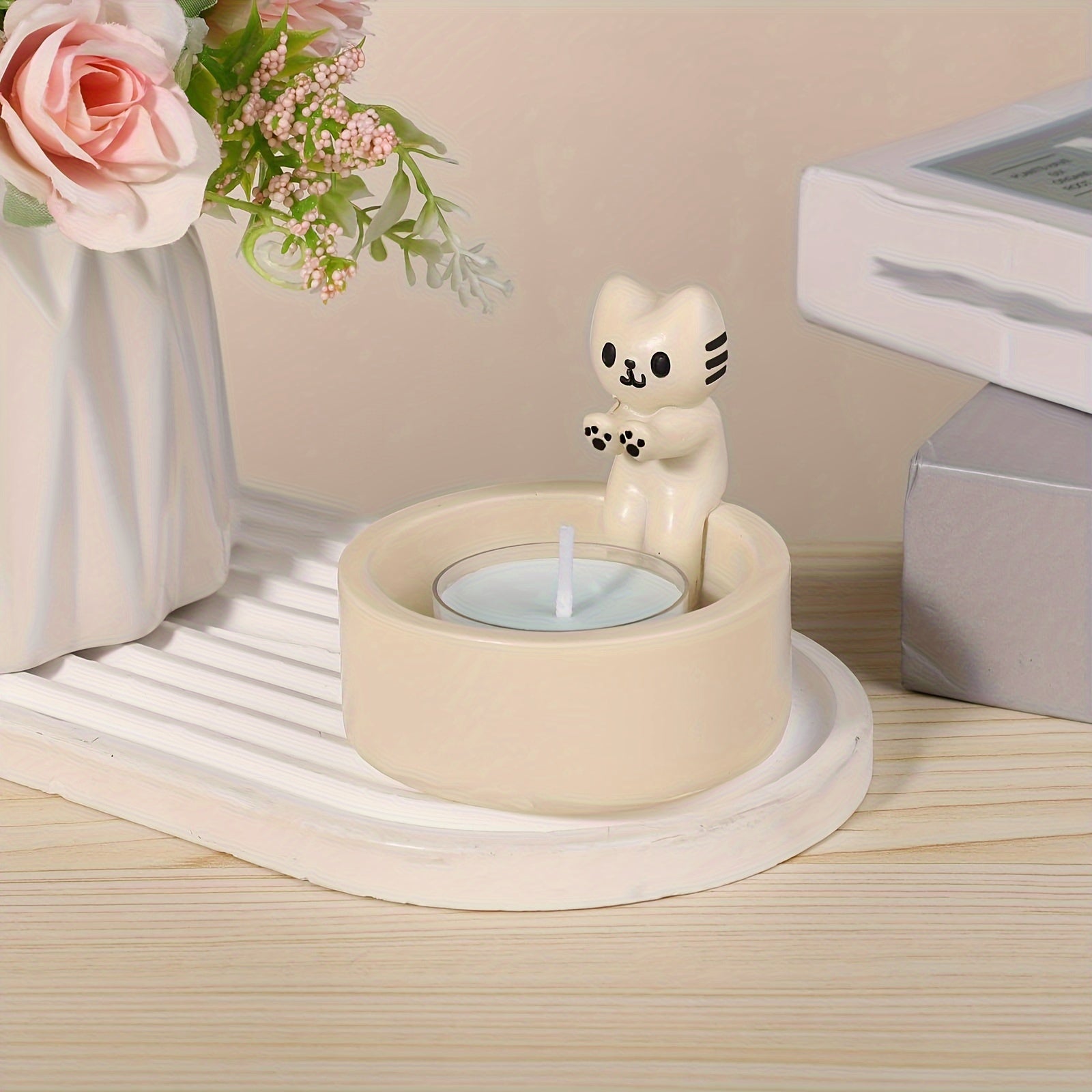 Ceramic Candle Holder with Kitten and Panda Designs for Home Decor and Gifting