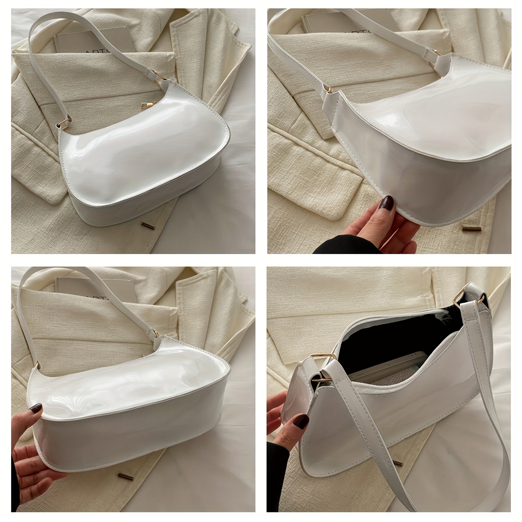 Zipper yopilishi va chet bo'yog'i bilan zamonaviy bir rangli PU yelka sumkasi - kundalik foydalanish, xarid qilish va sovg'a berish uchun mukammal. Qo'l bilan yuvilishi mumkin va ichki qismi yo'q.