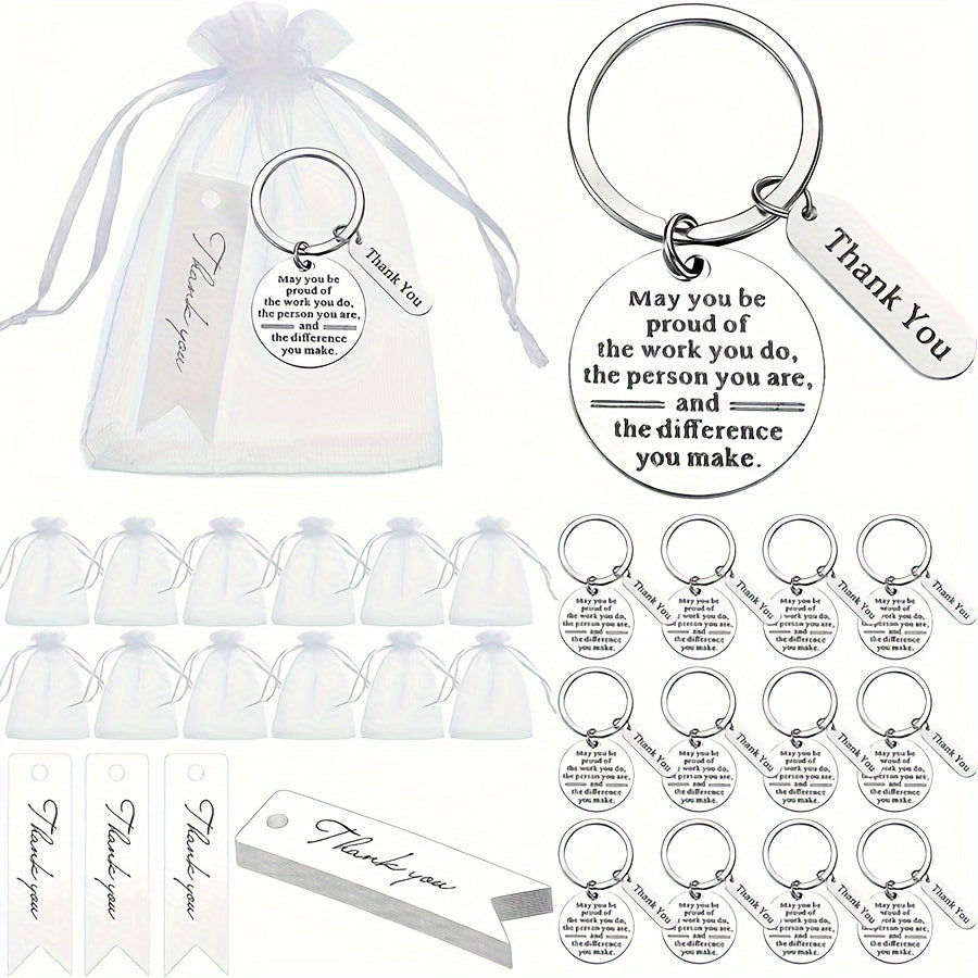 Employee Appreciation Keychain Gift Set with Thank You Cards and Organza Bags