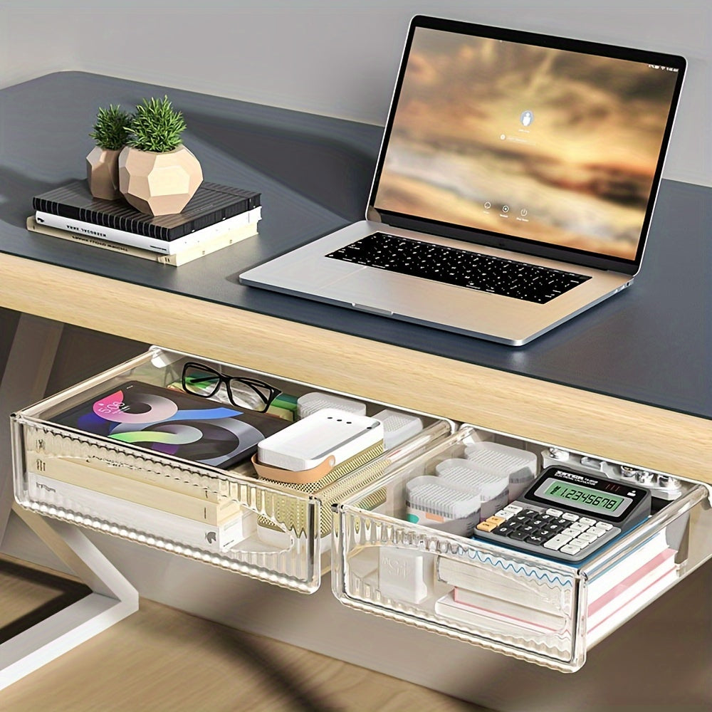 Invisible Desk Storage Drawer Rack Under Table Hanging Pull-Out Box Organizer