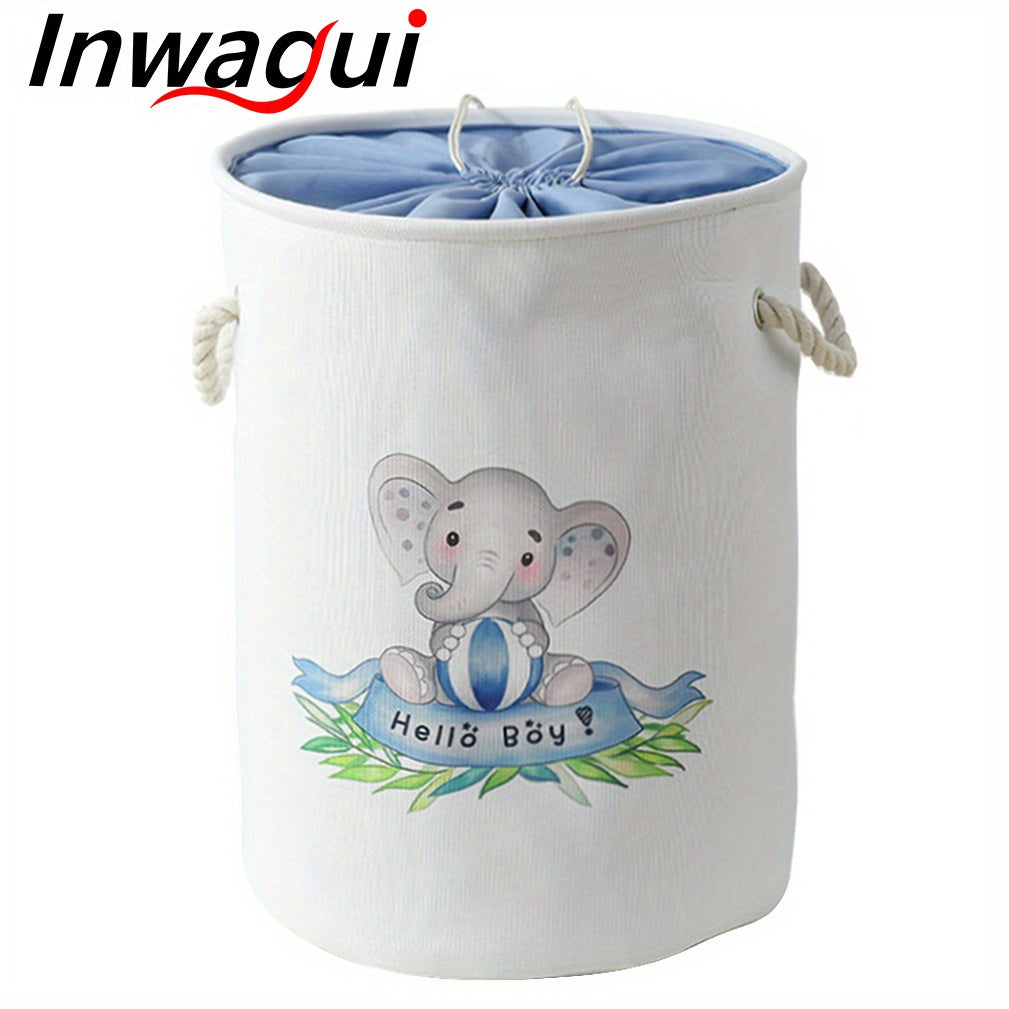 Large Foldable Laundry Hamper with Animal Design, Thick Fabric, Drawstring Lid