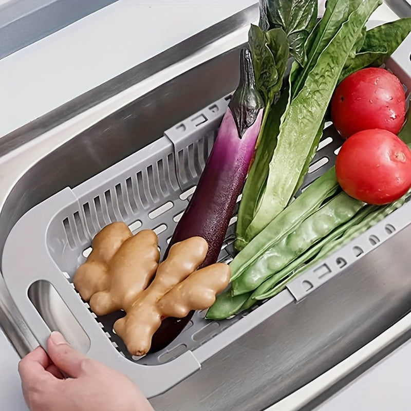 Регулируемая корзина для овощей - прямоугольная пластиковая в стиле бохо - кухонная полка для мытья посуды и хранения продуктов - выдвижная сушилка - сборка не требуется - экологически чистая