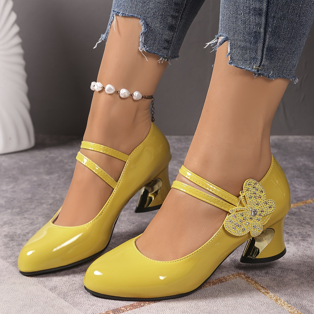 Women Mary Jane Pumps Lightweight Round Toe Block Heel Solid Color
