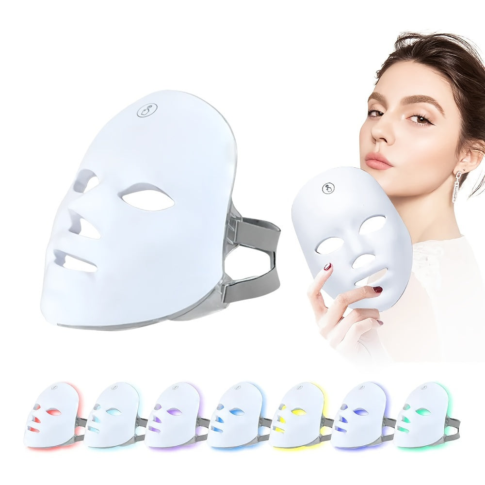 LED Facial Mask with 7 Colors, USB Rechargeable, Detachable Strap, Low Voltage