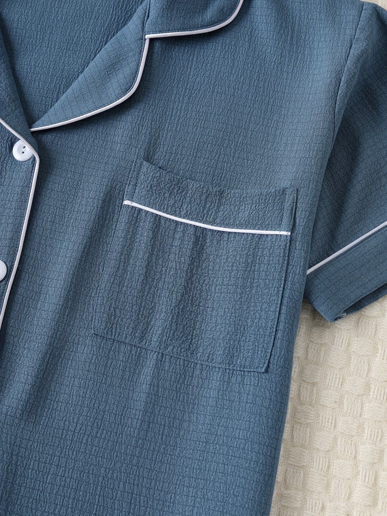 Women's Summer Pajama Set Short Sleeve Button-Up Top with Lapel Collar and Elastic Shorts