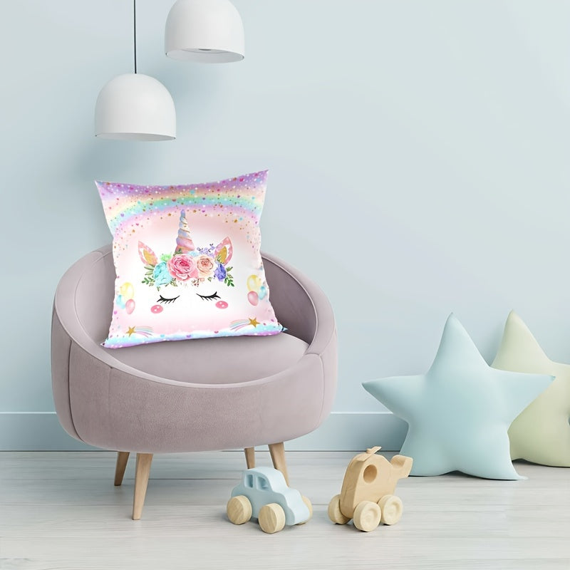 Funda de almohada con patrón de unicornio, de poliéster trenzado, cierre de cremallera, lavable a máquina, para dormitorio, sofá, decoración del hogar