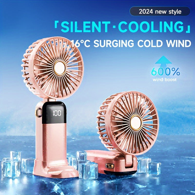 Mini USB Rechargeable Handheld Fan with 5 Speed Settings and Digital Display
