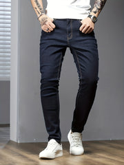 Men's Slim Fit Jeans Solid Color Stretch Denim Raw Wash All-Season