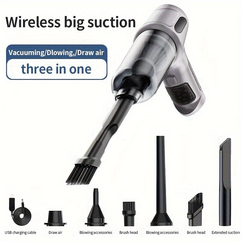 Compact Cordless Vacuum Cleaner with Strong Suction, Rechargeable USB, Car and Home Use