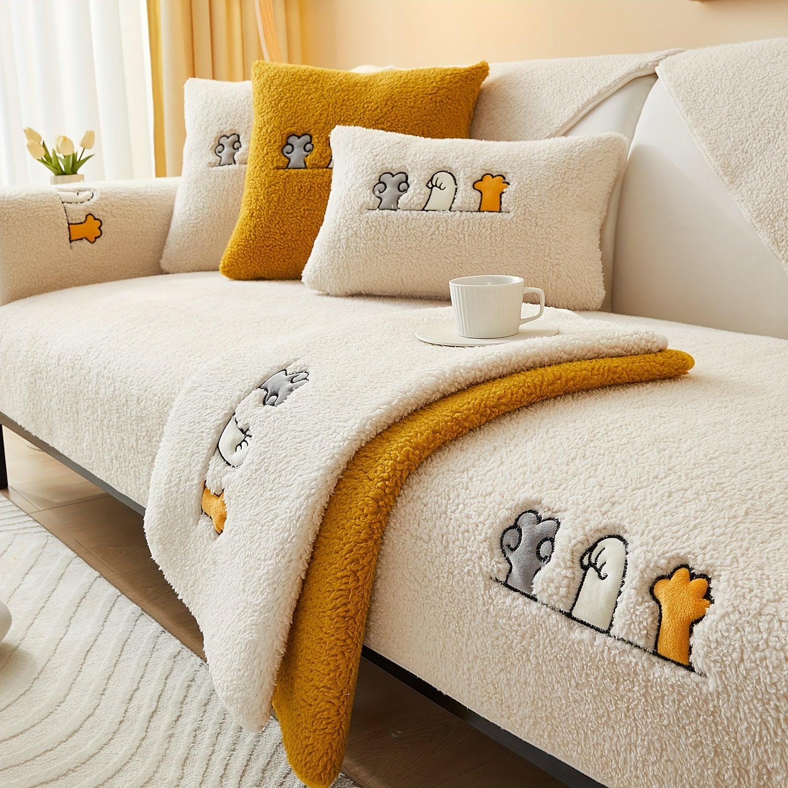 Плюшевый чехол на диван Sherpa, противоскользящий, защитный чехол для мебели для домашних животных для гостиной