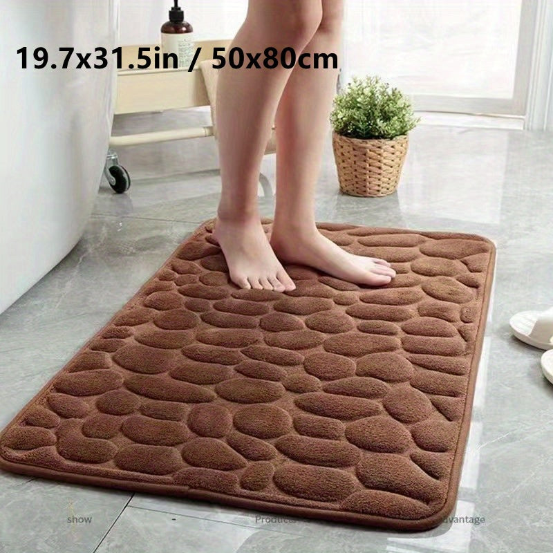 Cobblestone Embossed Bathroom Bath Mat Non-Slip Water Absorbent Machine Washable