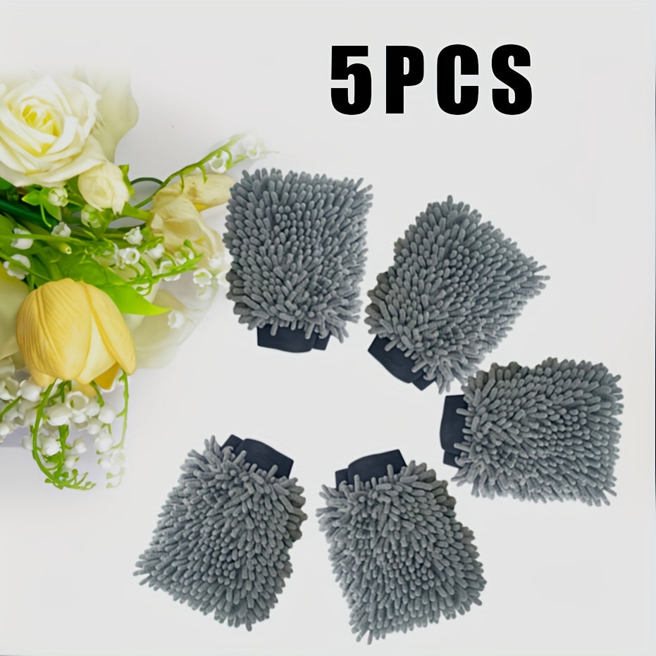 2-Pack Microfiber Car Wash Gloves Gray Blue Green Regular Size