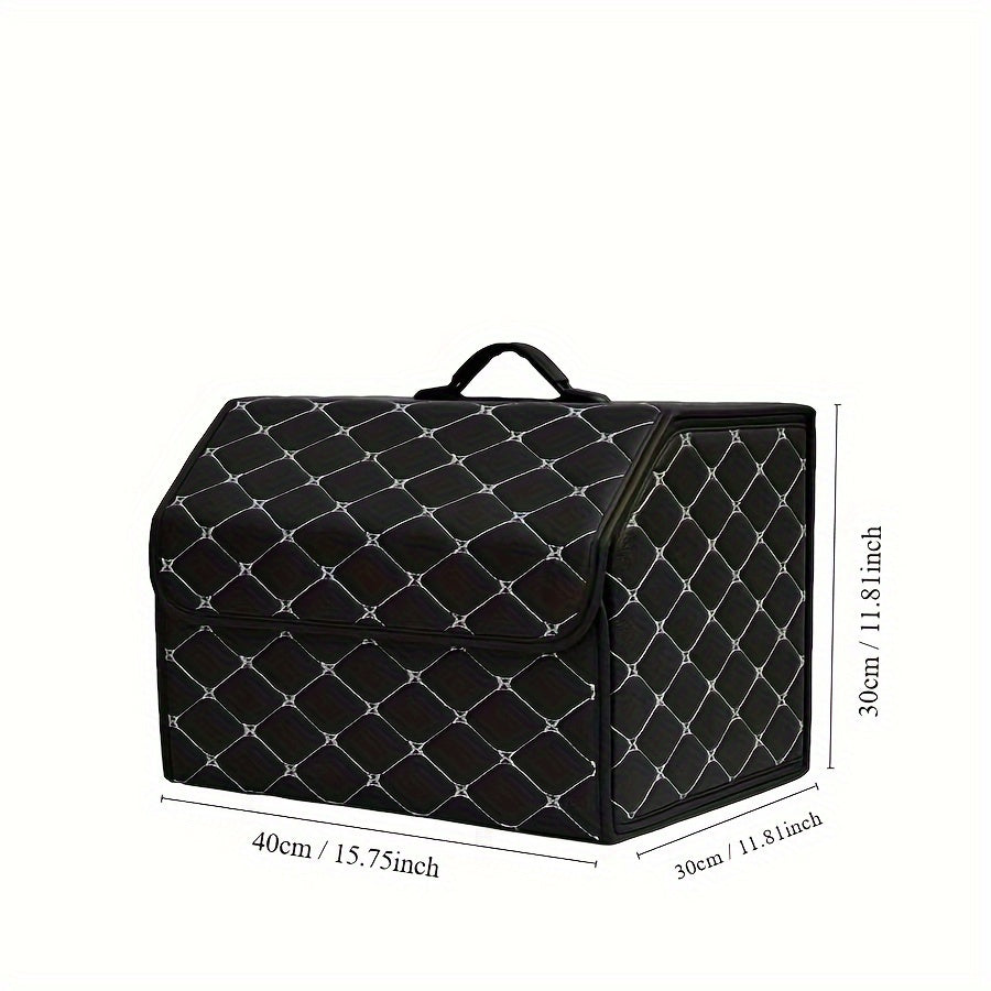 Black Quilted PU Leather Car Trunk Organizer for SUV Sedan Storage