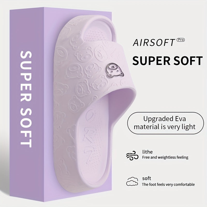 Women's Cartoon Bear Pattern Slip-On Indoor Slides Soft Sole Comfortable House Shoes