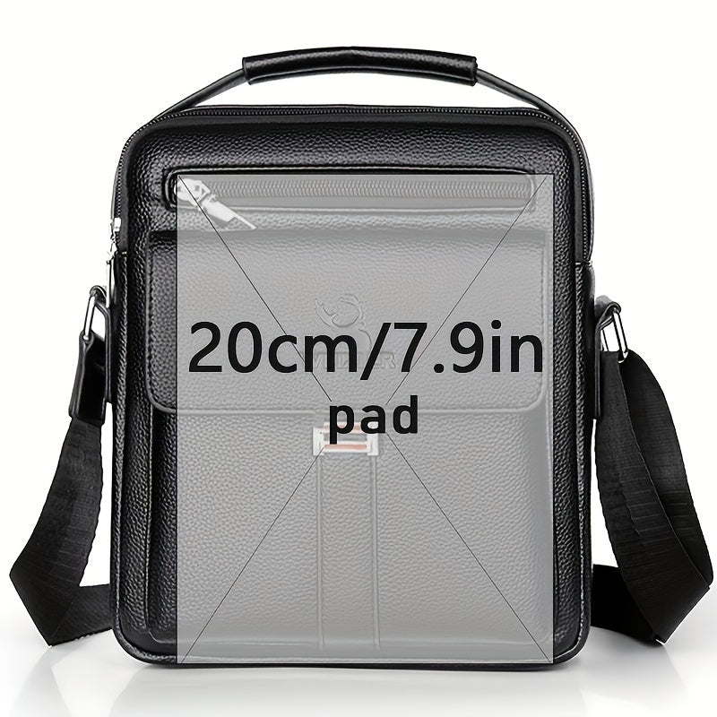 Men's Vintage Business Casual Shoulder Bag Black with Multiple Compartments and Zippered Pockets