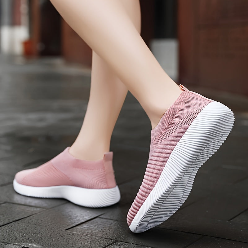 Ayollar uchun nafas oladigan slip-on sport poyabzali, qora tarmoq mato, kundalik qulaylik uchun yurish poyabzali