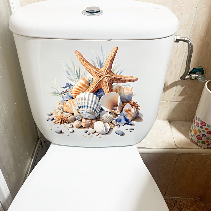 Waterproof Oceanic Toilet Sticker Starfish Seashell Self-Adhesive PVC Bathroom Decor