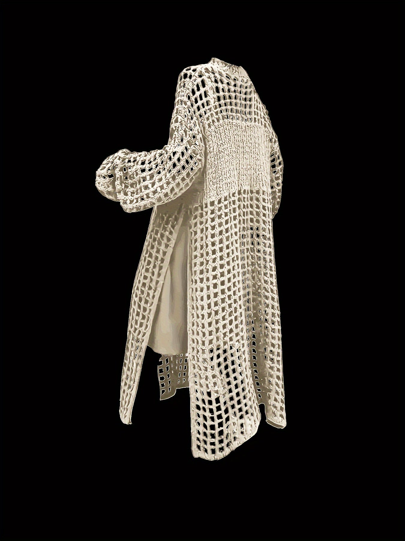 Qora to'qilgan plyaj kiyimi, uzun qo'l, bo'sh joyli, tənəffüs qiladigan polyester aralashmasi, ta'til uchun kiyinadigan qoplama