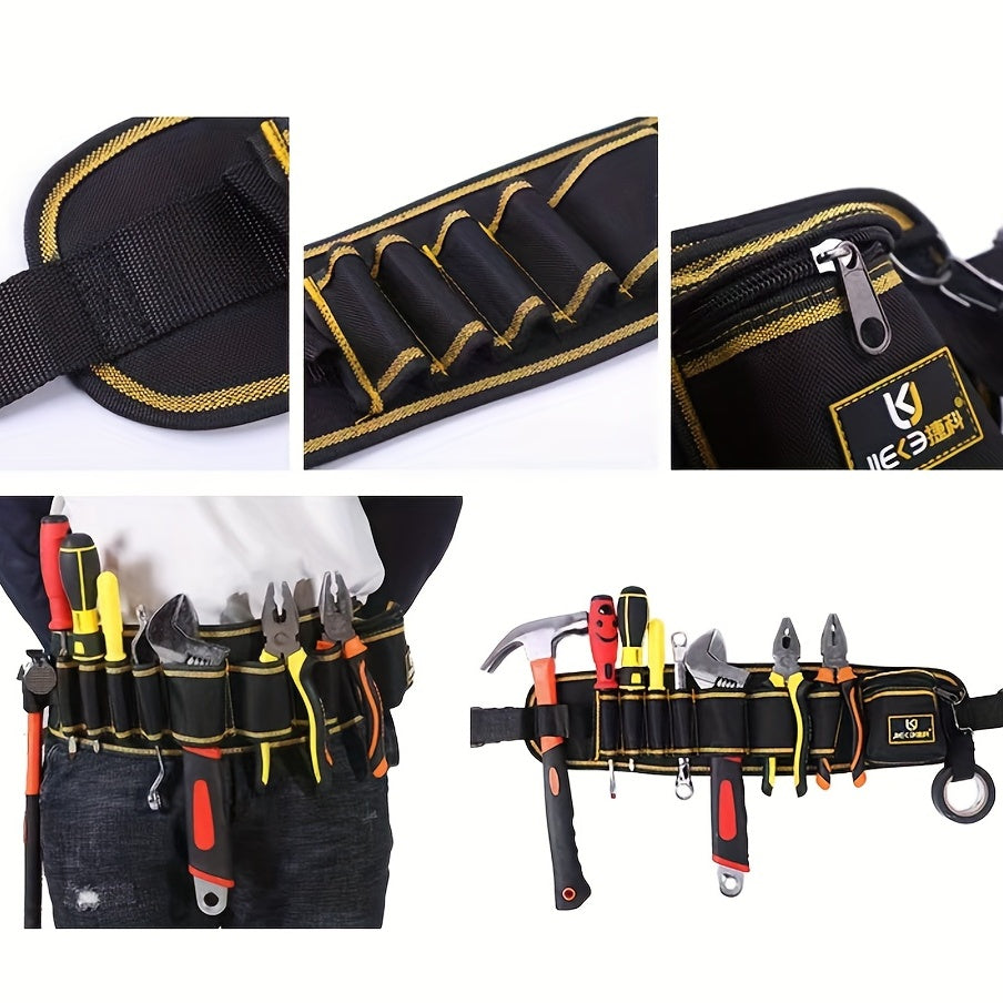 Waterproof Oxford Cloth Tool Waist Bag with Buckle and Hook and Loop Tape Black