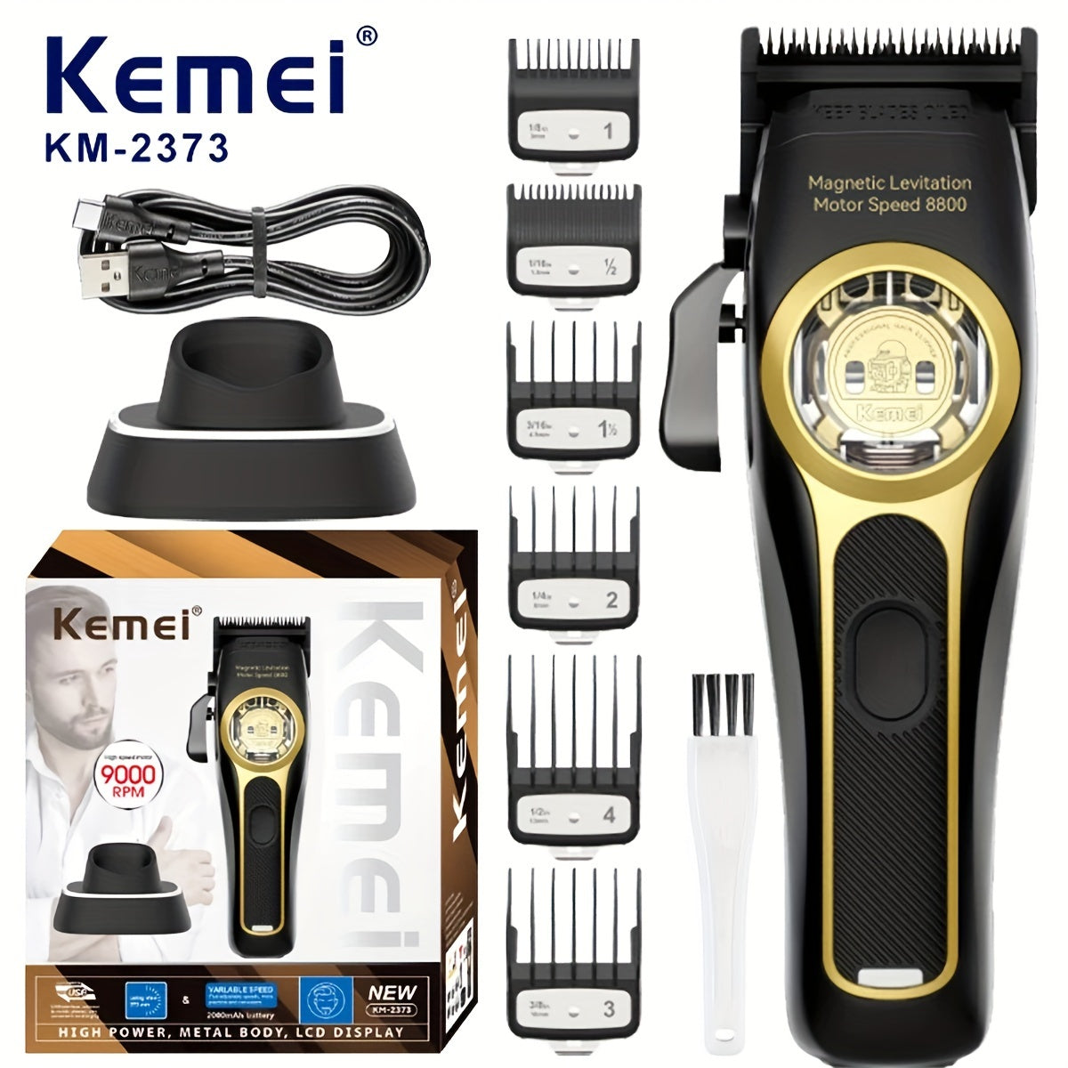 Cordless Hair Clippers USB Rechargeable Magnetic Motor DLC Blades for Fades Trims