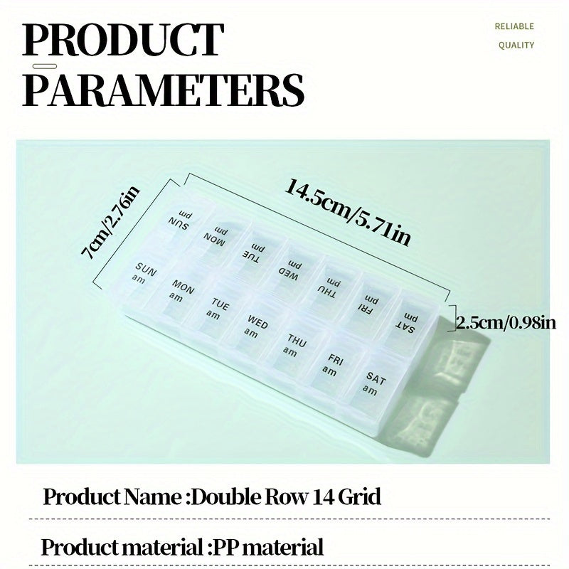 Portable Double Row Pill Box for Sorting and Storage with Braille