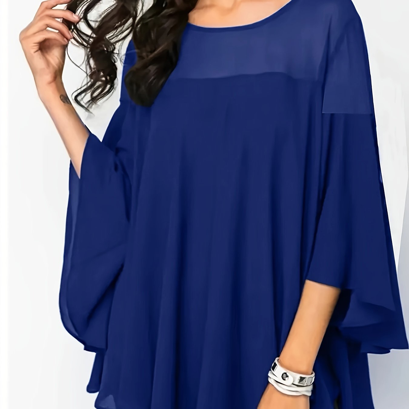 Women's Chiffon Blouse With Asymmetrical Hem Solid Color Casual Top