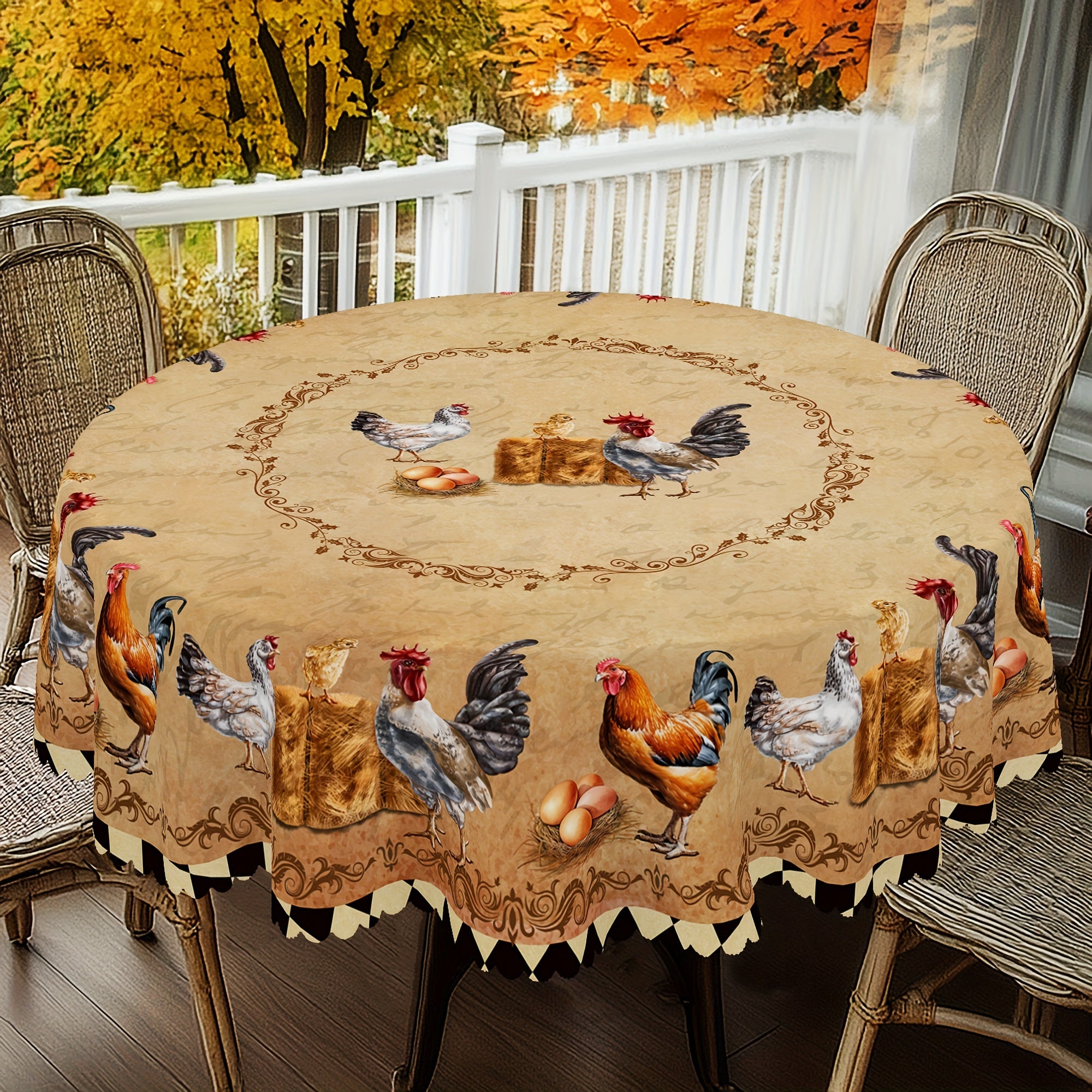 Farmhouse Rooster Chick Egg Print Tablecloth for Indoor Outdoor Use