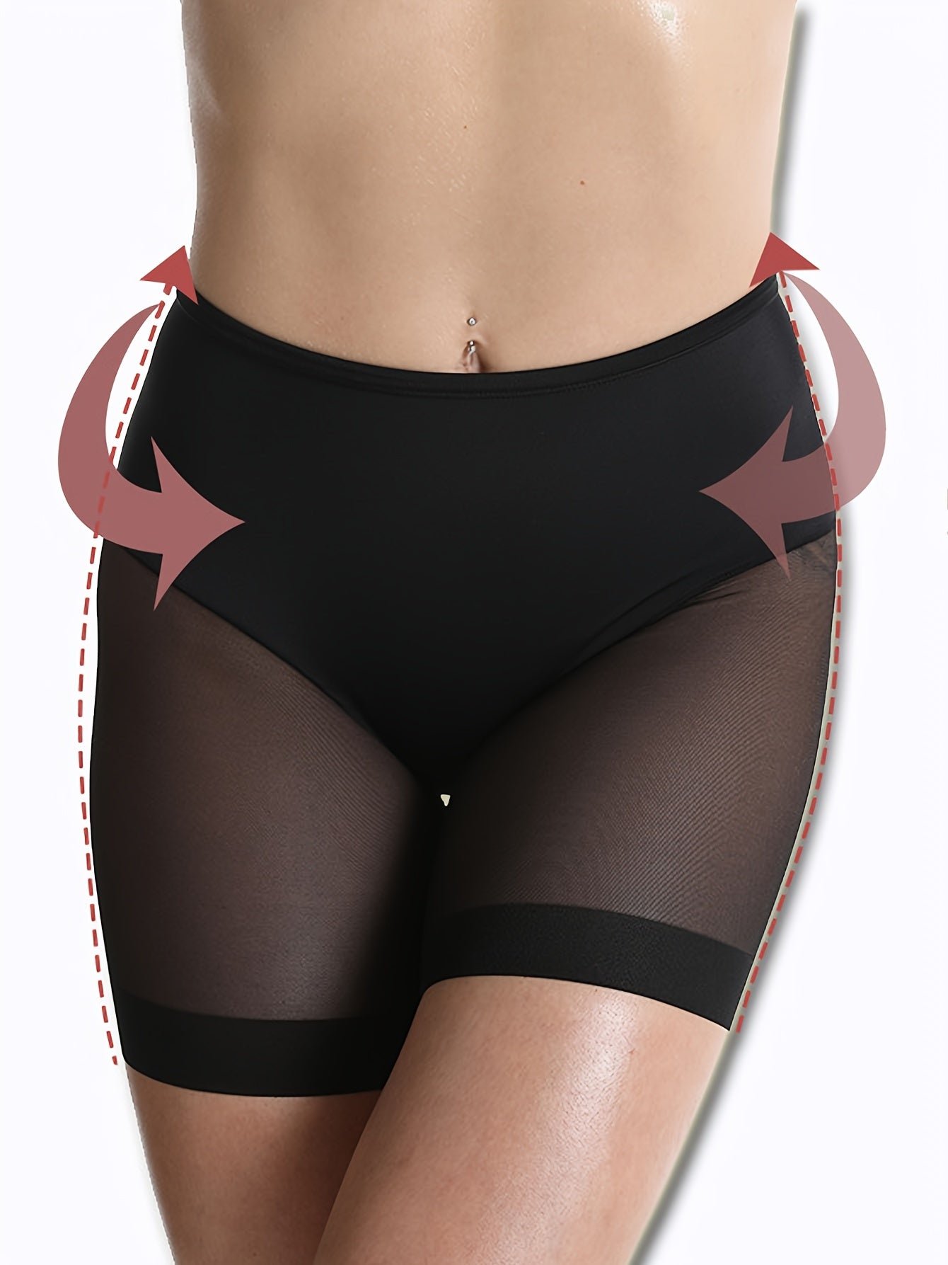 Women's Tummy Control Shorts with Contrast Mesh Shaping and Butt Lifting