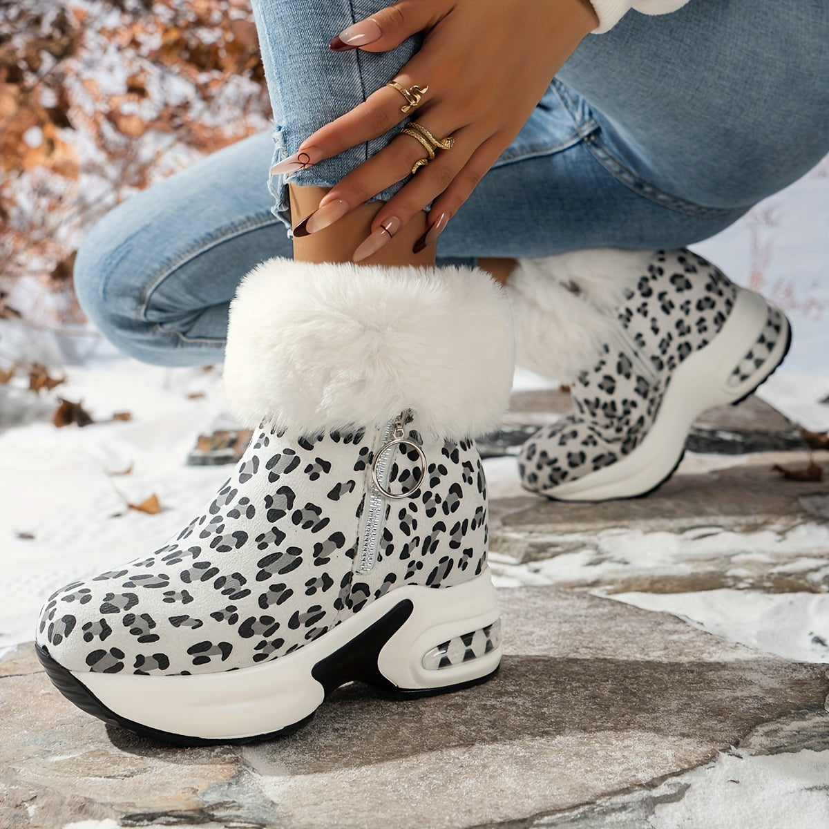 Women's Platform Wedges Ankle Boots Casual Short Warm Winter Shoes